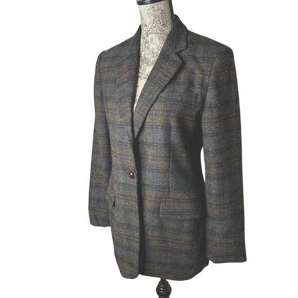VTG LAUREN RALPH LAUREN Tartan Plaid Wool Blazer Jacket 8 Fall Preppy Academia - Picture 1 of 8